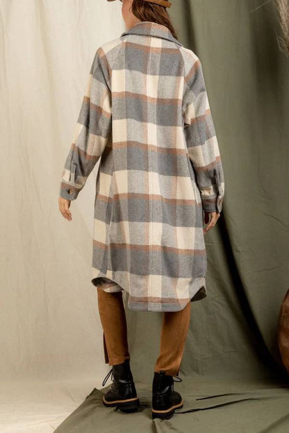 Plaid Print Drop Shoulder Overcoat