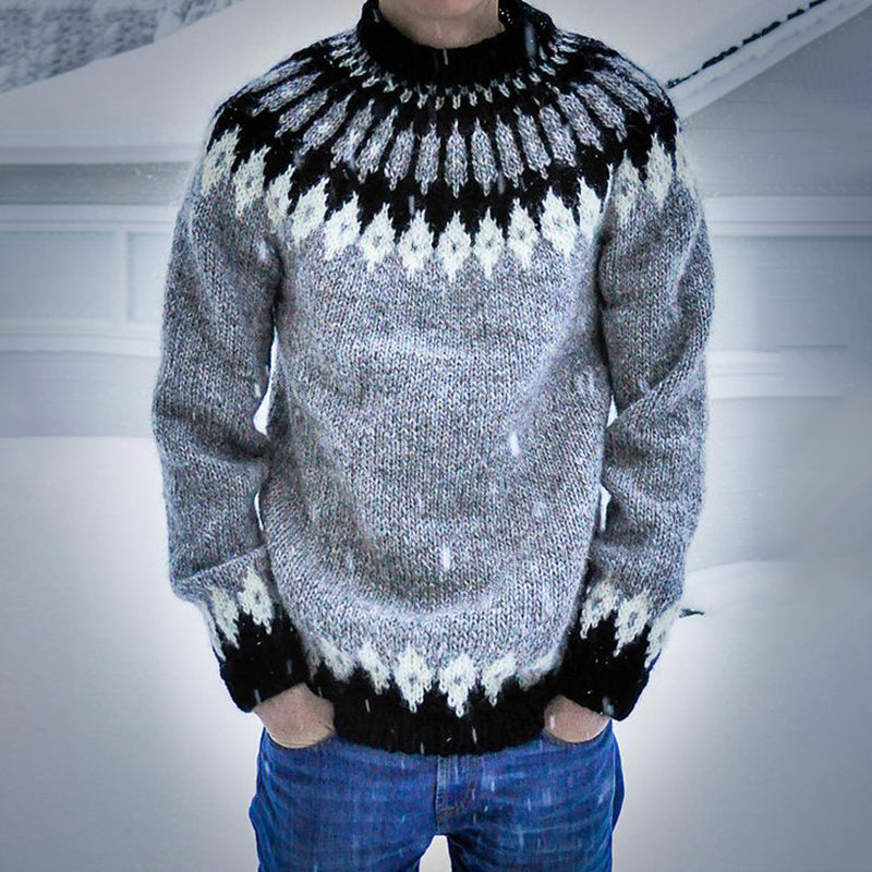 Men's Vintage Island Fairman Knit Jacquard Crew Neck Sweater elevenforest