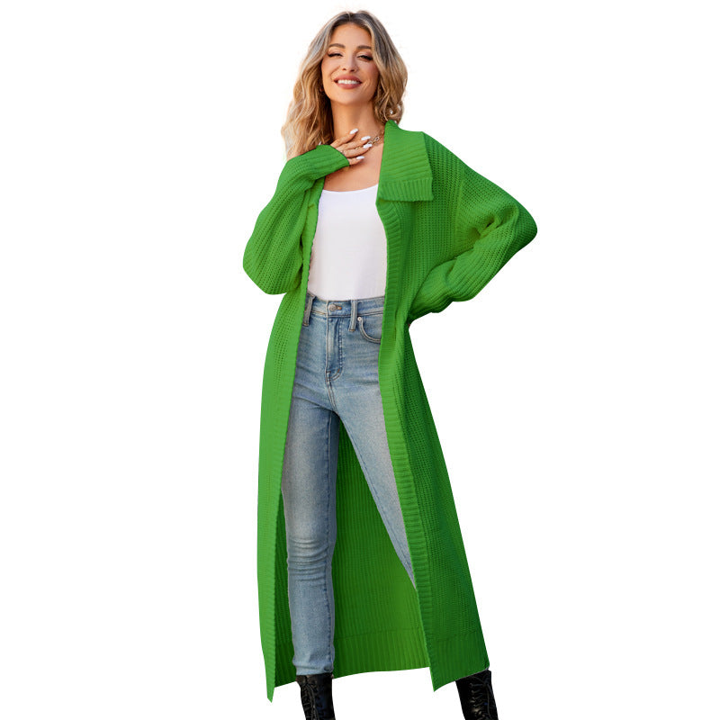 Autumn Winter Polo Collar Long Sweaters Cardigan – Loose Lazy Sweater Coat