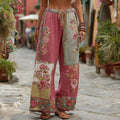 Classic Retro Rose And Floral Patchwork Art Linen Pants elevenforest