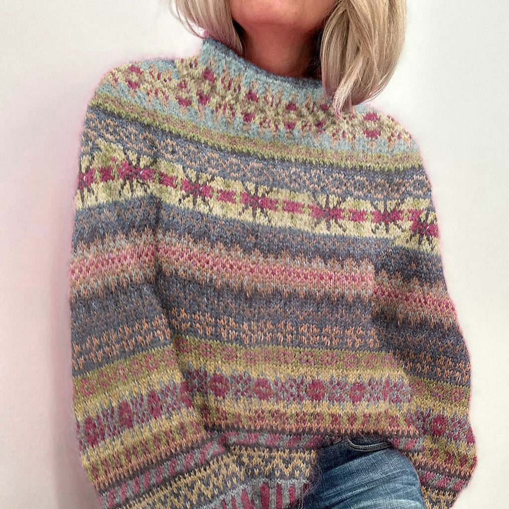 Iceland Sweater Christmas Jacquard Breast Cancer Contrast Turtleneck Sweater elevenforest