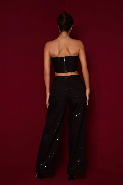 Belinda Sequins Denim Pants Set