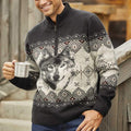 Vintage Wolf Knit Jacquard Icelandic Half Zip Collar Sweater elevenforest