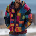 Men's Retro Geometric Knit Warm Hooded Zip-up Sweater elevenforest