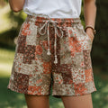 Women's Patchwork Floral Contrast Waist Drawstring Pocket Shorts elevenforest