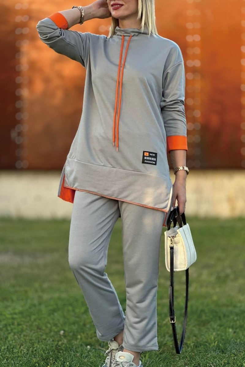 Long Contrast Color Sweatshirt Suit