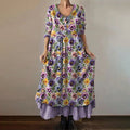 Vintage Purple Floral Pattern Alzheimer's Awareness Button Up Maxi Dress elevenforest