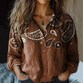 Women's Vintwomen's Vintage Brown Ethnic Paisley Print Casual Shirtage Paisley Gradient Print Casual Shirt elevenforest