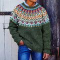 Men's Contrast Jacquard Floral Pattern Art Cozy Knit Sweater elevenforest