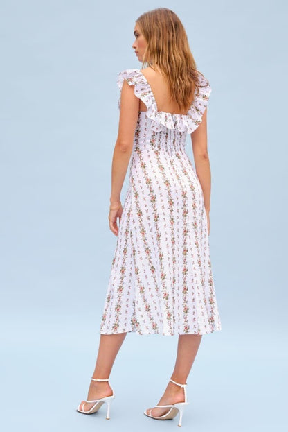 Sleeveless Ruffle Slit Midi Dress