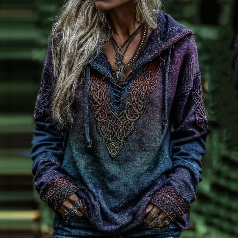 Women's Viking Celtic Knot Art Gradient Comfort Hoodie elevenforest