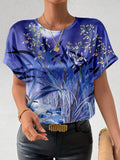 Comstylish Classy Irises Embroidered Silk Comfy T Shirt