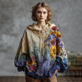 Women's Vintage Oil Painting Flower Art Gradient Print Hoodie