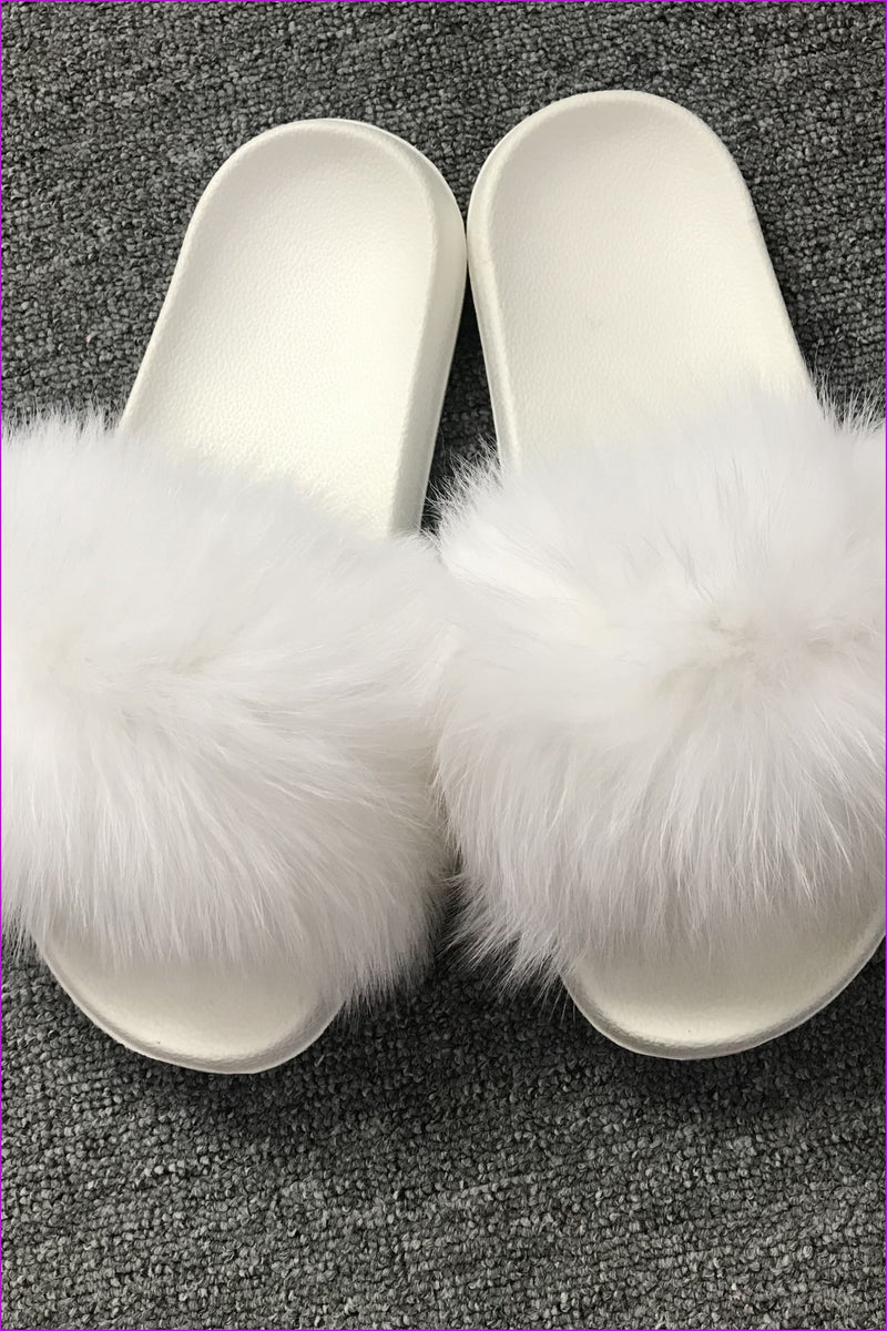 White Fox Full-pelt Fur Sliders Df003