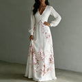 Women's Vintage Rose Art V-neck Long Sleeve Maxi Dress elevenforest