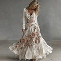 Women's Vintage Boho Pink Rose Floral Lace Sequins Art Flowy Maxi Dress elevenforest