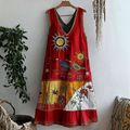 Women's Sun And Bird Art Embroidery Cotton And Linen Dress elevenforest