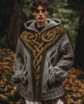 Men's Vintage Irish Celtic Knot Jacquard Mottled Hooded Sweater elevenforest