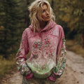 Women's Viking Tree Of Life Pink And Green Tie-dye Hoodie elevenforest