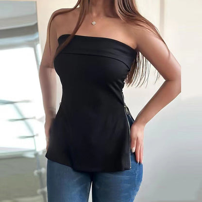 Strapless Tube Corset Side Zipper Tops Off Shoulder Lady Slim Backless Tank Top Sleeveless Y2k Clothing