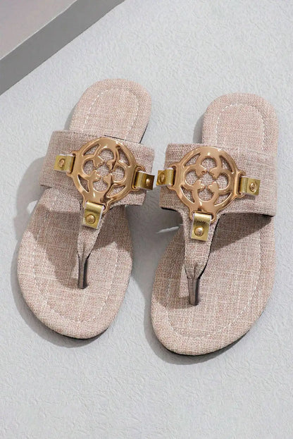 Beige Metal Thong Slippers