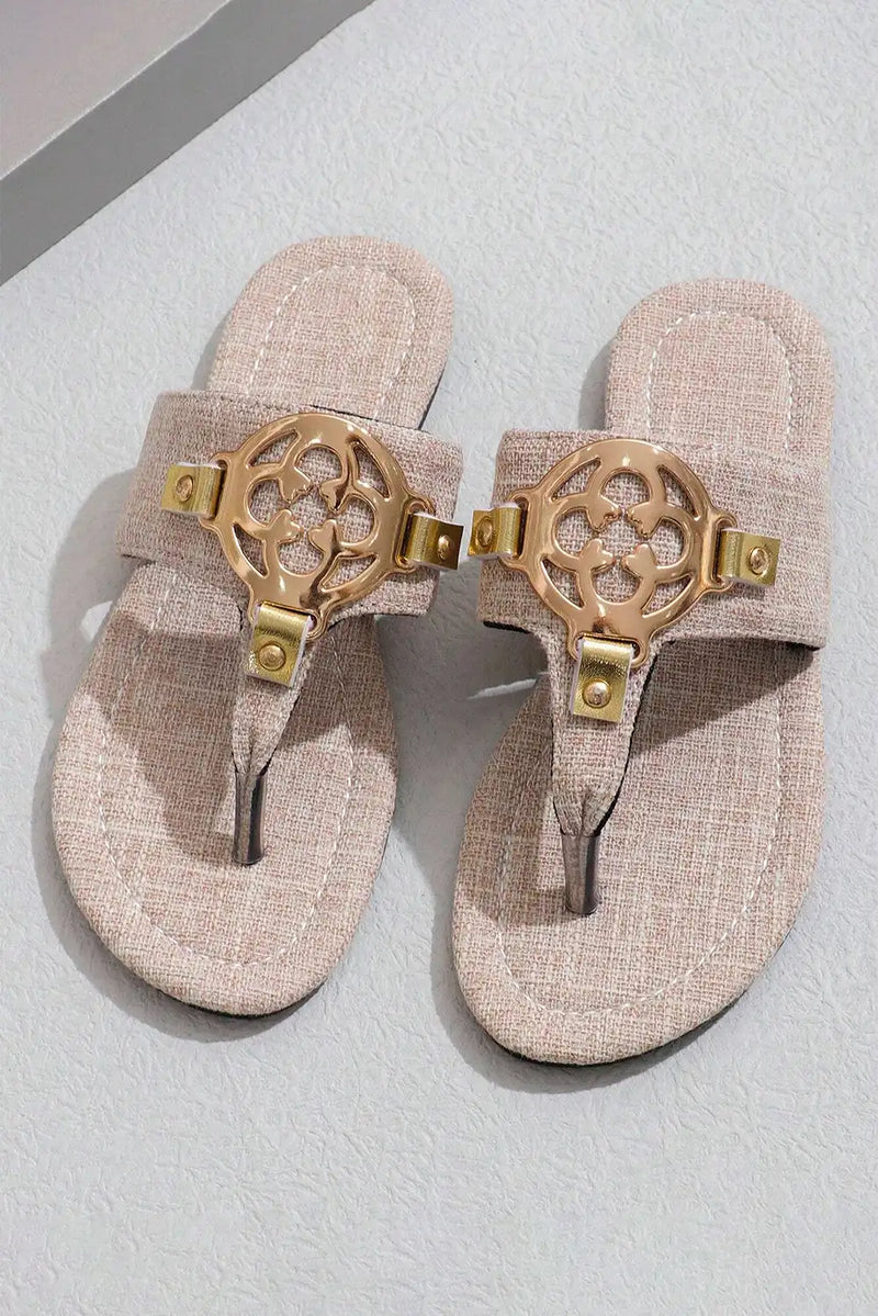 Beige Metal Thong Slippers