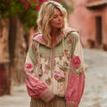 Women's Color-blocked Floral Vintage Hooded  Cardigan elevenforest