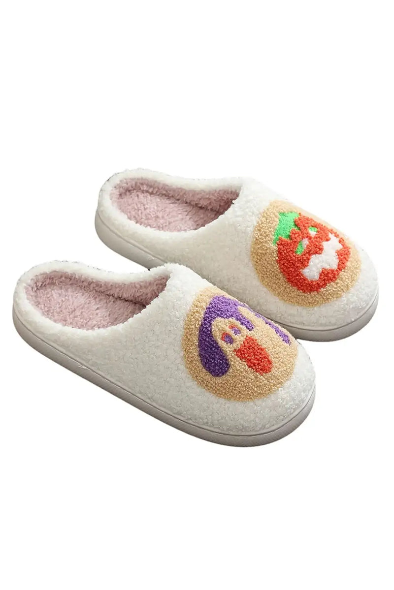 Cozy White Halloween Pumpkin Plush Slippers