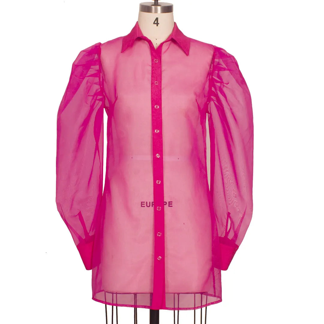 Spring Summer Clothing Puff Sleeve Top Long Sleeve Organza Cardigan Dress Suit