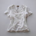 Bohemian Style Woman's V-neck White Rose Short-sleeved Shirt elevenforest