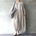 Women's Solid Color Cotton Linen Midi Dress elevenforest