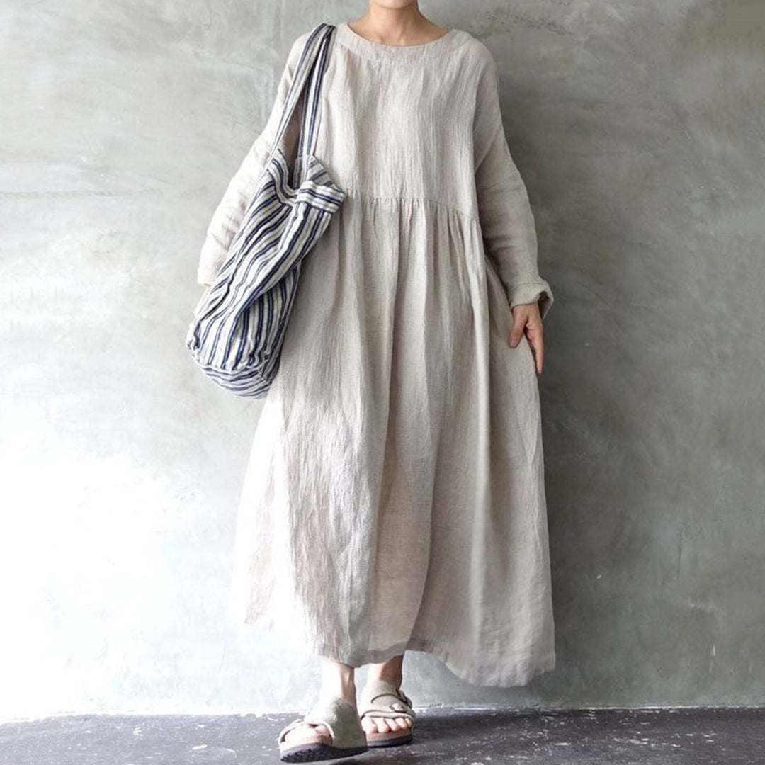 Women's Solid Color Cotton Linen Midi Dress elevenforest