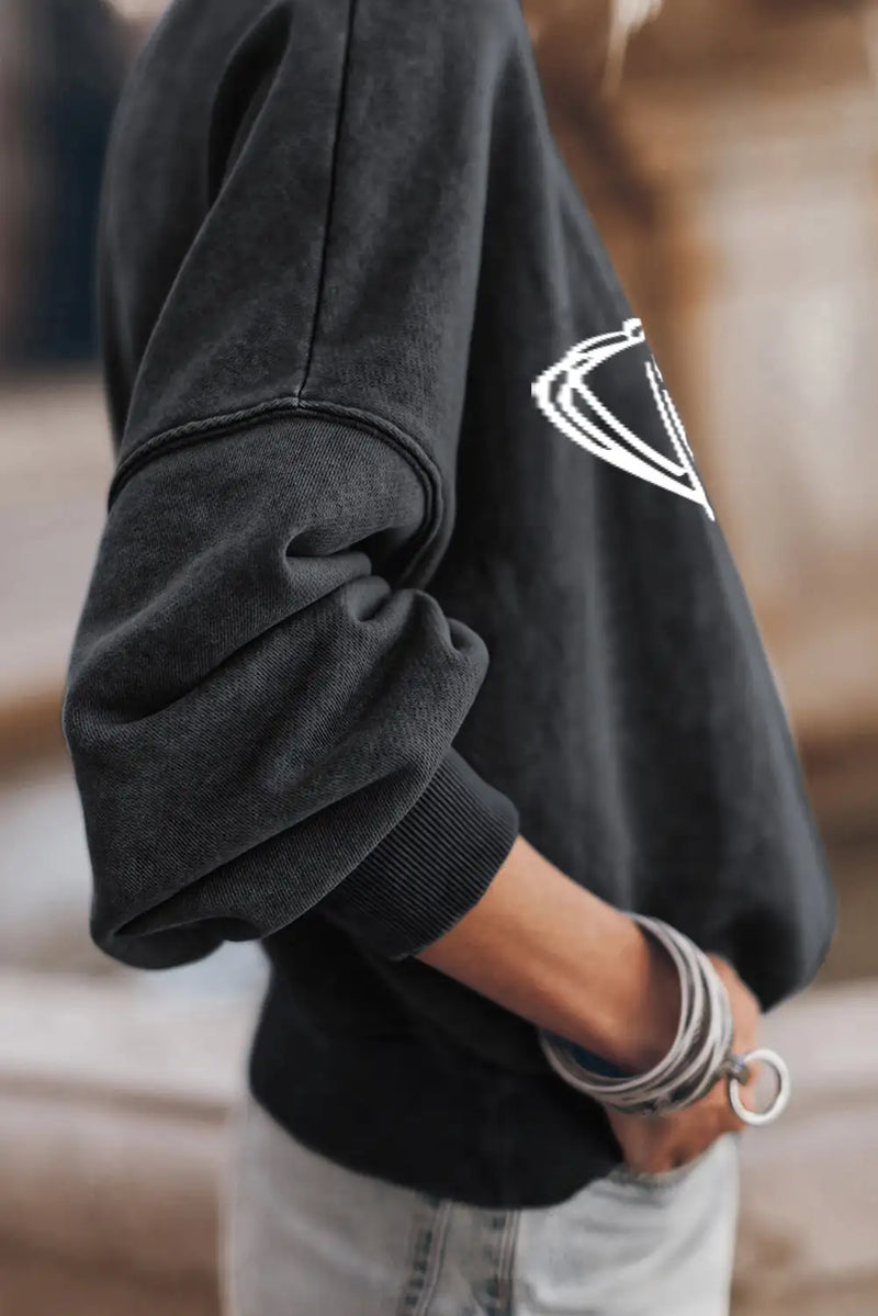 Black Rugby Graphic Pullover Sweatshirt