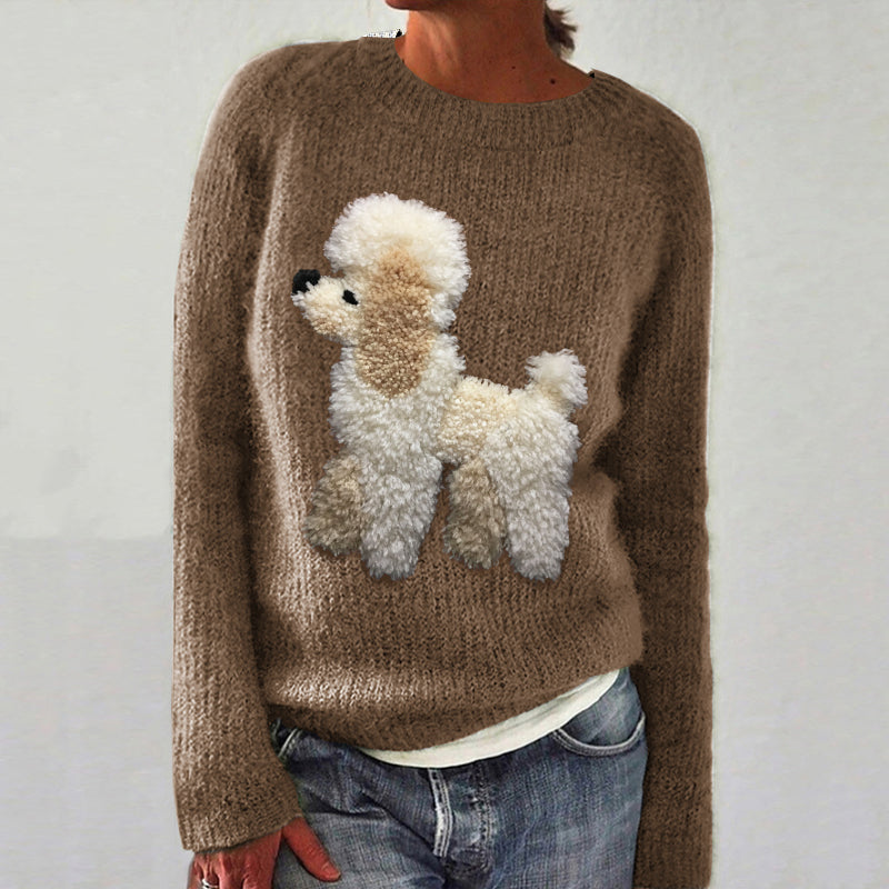 Comstylish Cute Dog Felt Art Knit Cozy Sweater