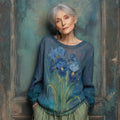 Vintage Irises Embroidered Gradient Linen Tunic elevenforest