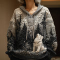Comstylish Women's Vintage Dog Embroidered Hooded Sweater