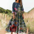 Women's Floral Art Print Cotton Crew Neck Dress
