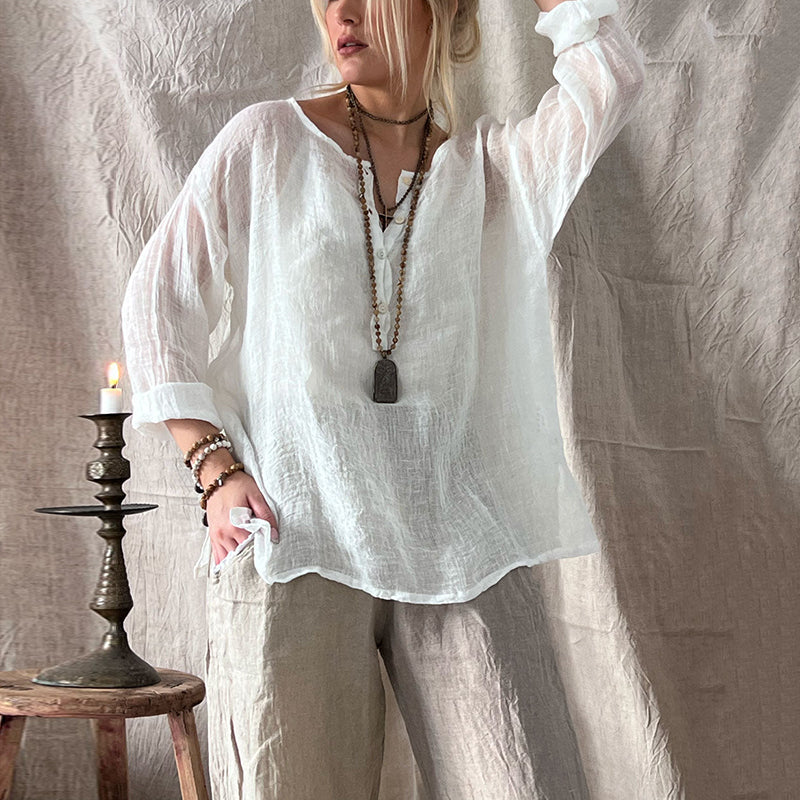 Women's Vintage Cotton And Linen Buttons Blouse elevenforest