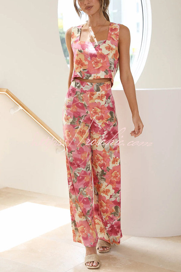 Truly Darling Square Neck Tank and High Rise Wide Leg Pants Set