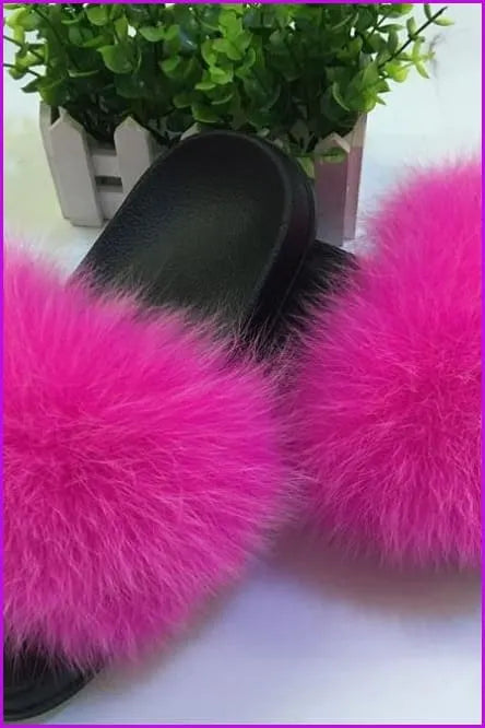 Hot Pink Fox Full-pelt Fur Sliders Df003