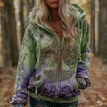Women's Vintage Viking Tree Of Life Art Gradient Comfort Zip Hoodie elevenforest