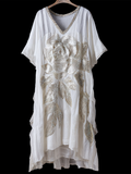 Retro White Rose With Sparkle Women's V-neck Long Dress elevenforest