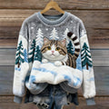 Comstylish Christmas Cat & Tree Women’s Flannel Sweater