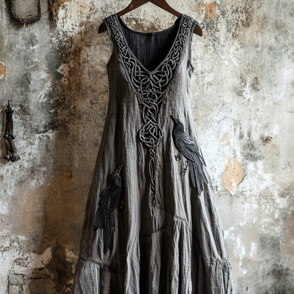 Vintage Viking Raven Celtic Knot Art Linen Tank Dress elevenforest