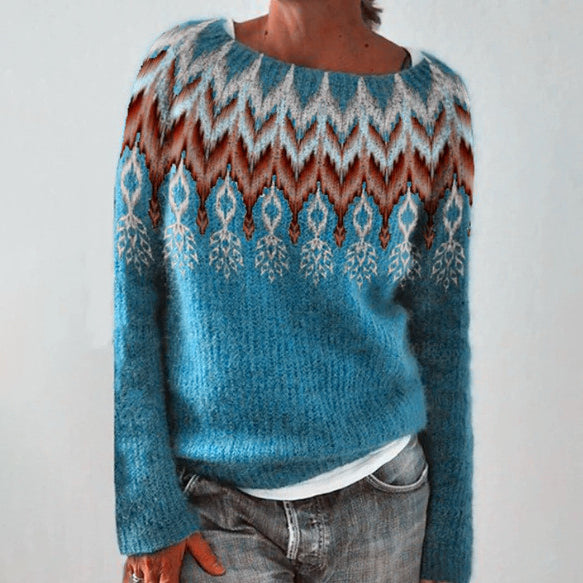 Casual Crew Neck Feather Jacquard Sweater elevenforest
