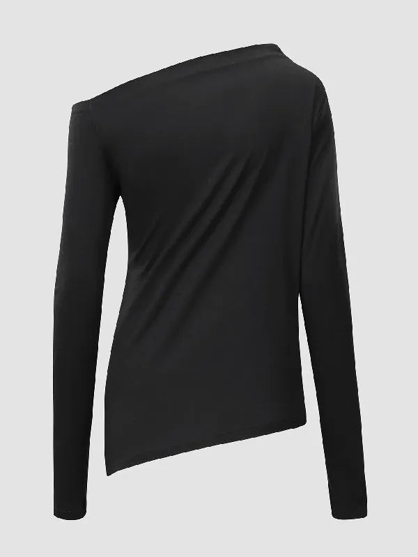 Stylish Color One-shoulder Long Sleeves T-shirt Top