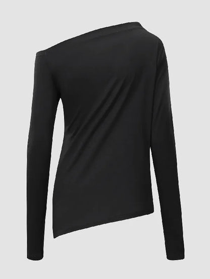 Stylish Color One-shoulder Long Sleeves T-shirt Top