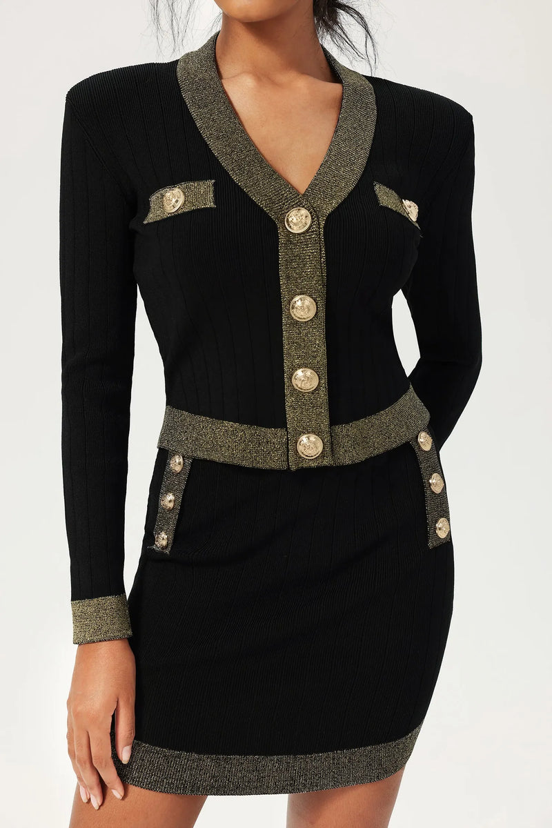 Long Sleeve Buckle Skirt Knit Two-piece Set