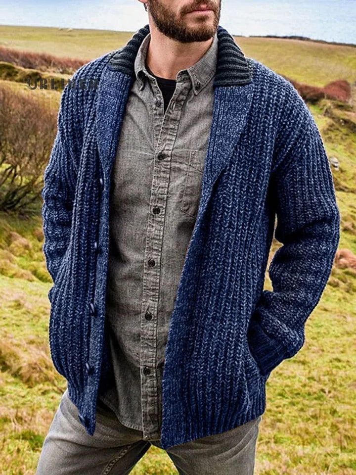 Men's Retro Solid Color Lapel Button Sweater elevenforest