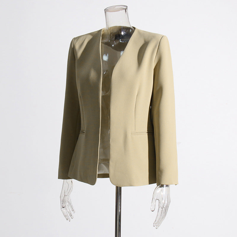 Autumn Stylish Graceful Simple Design Feeling No Buckle Color Blazer Cardigan